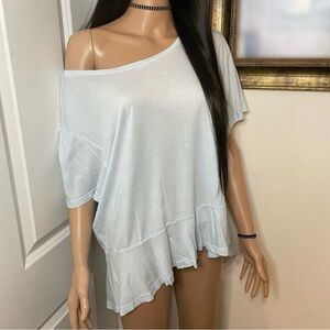 NWOT BP Stylish Off-White/Light Blue Shirt With Ruffle Bottom